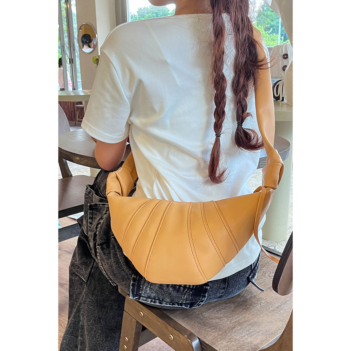 Light Brown Leather Croissant Cossbody Bag for Women | DIY Handmade Bags