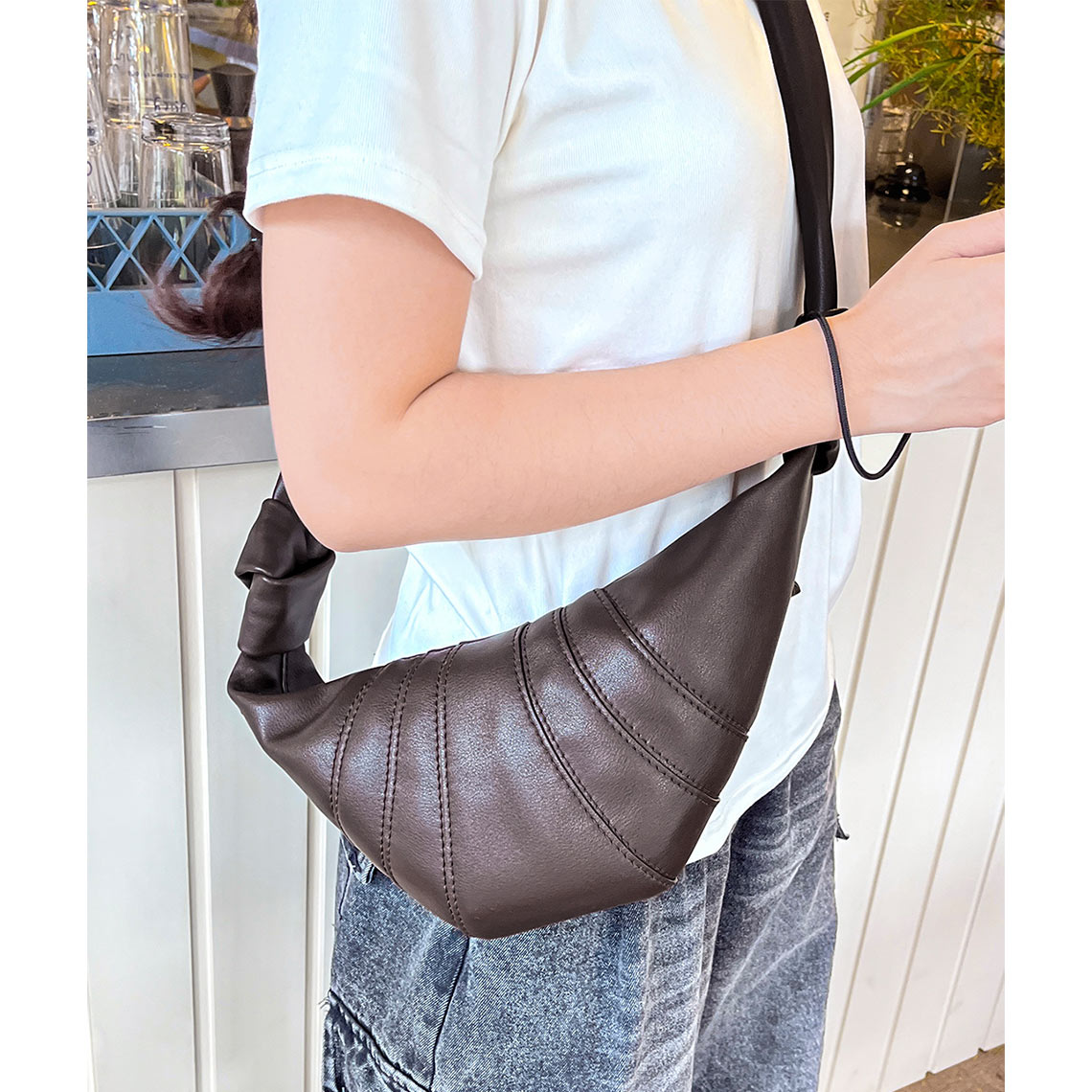 Dark Brown Leather Croissant Cossbody Bag for Women | DIY Handmade Bags