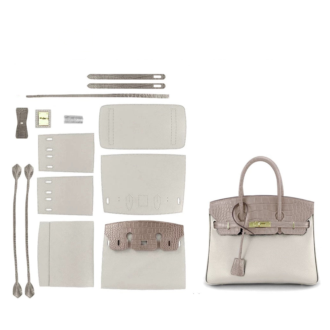 HANDSEWGIFT Top Grain Leather Bi-color Platinum Bag DIY Kit