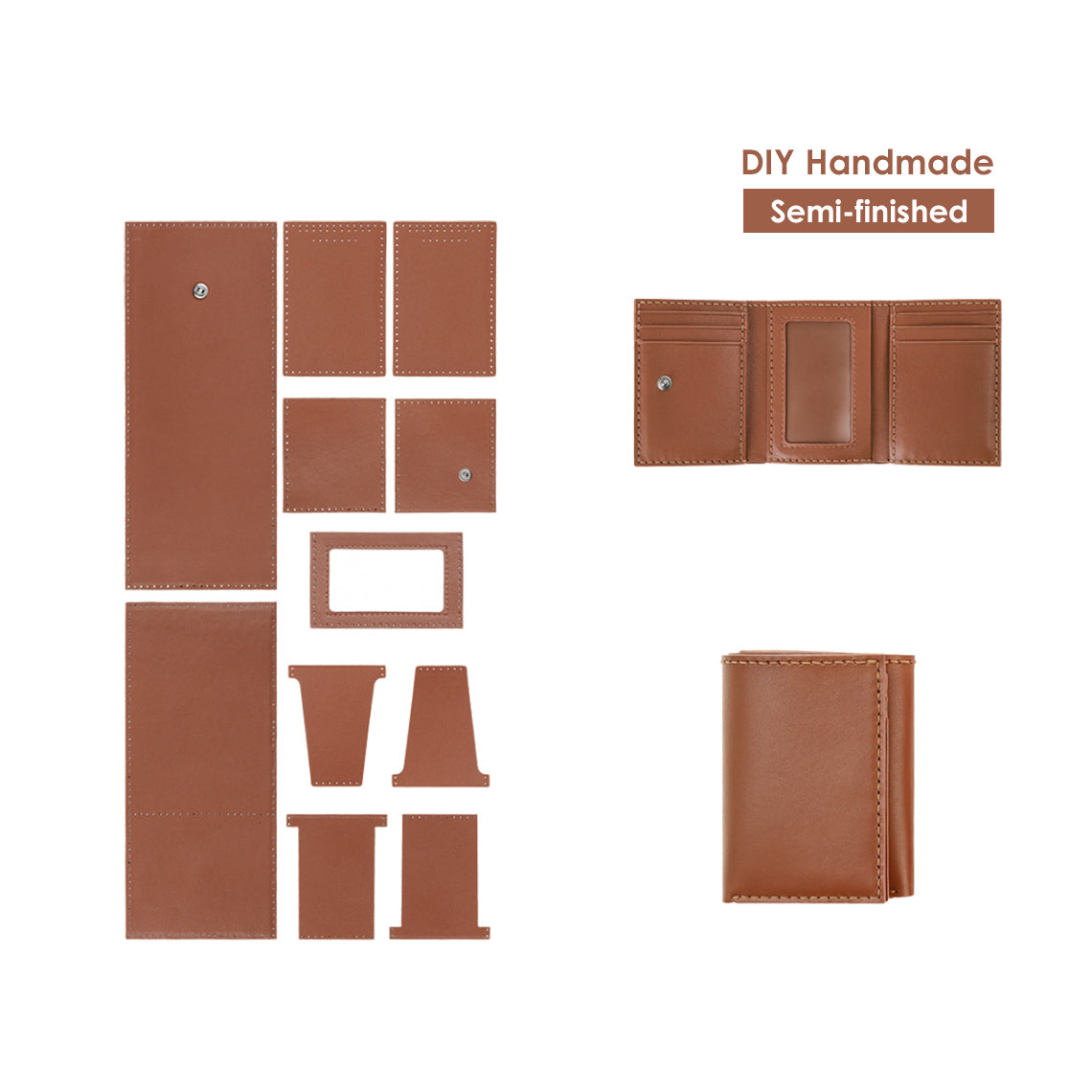 HANDSEWGIFT Top Grain Leather Buckle Trifold Wallet DIY Kits