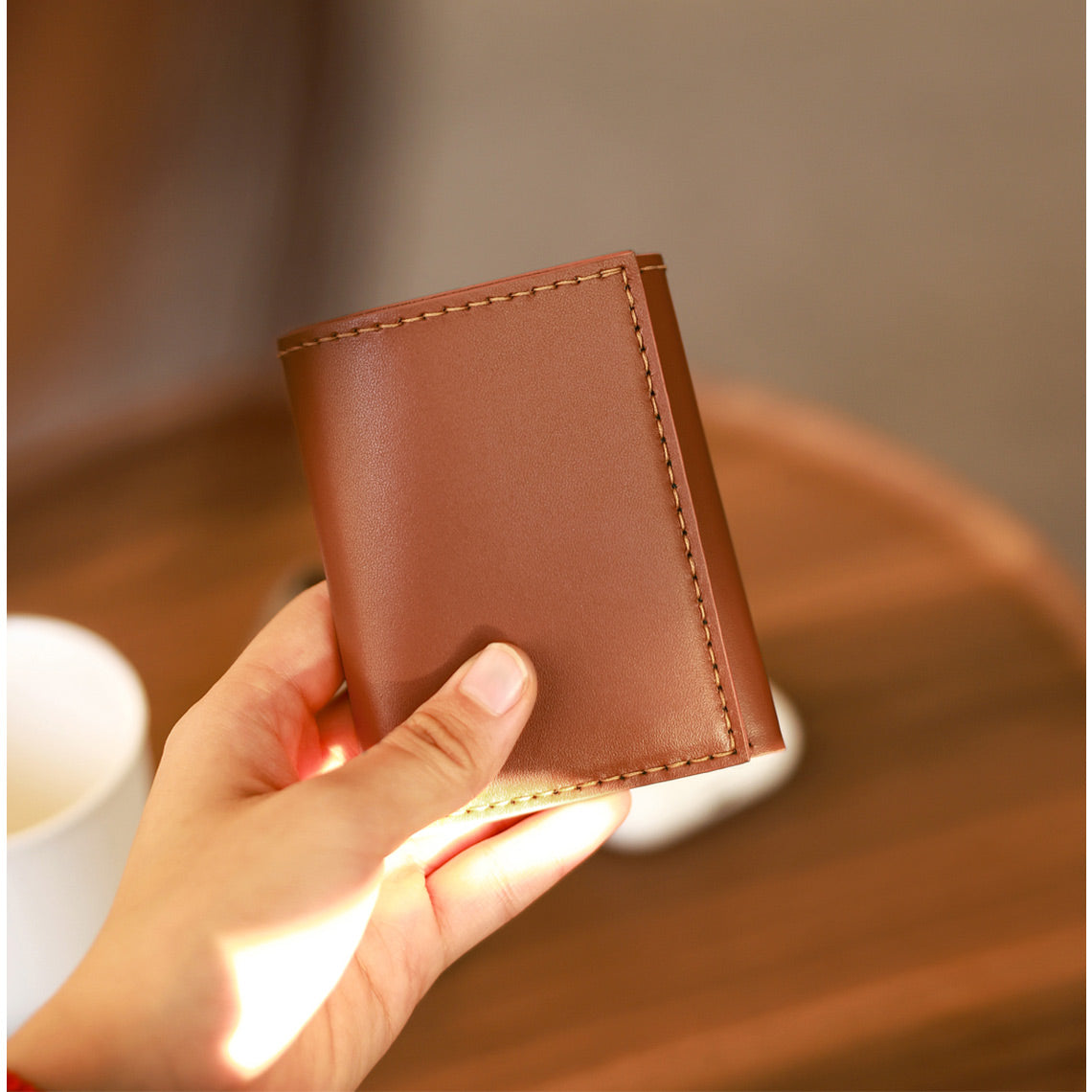 HANDSEWGIFT Top Grain Leather Buckle Trifold Wallet DIY Kits