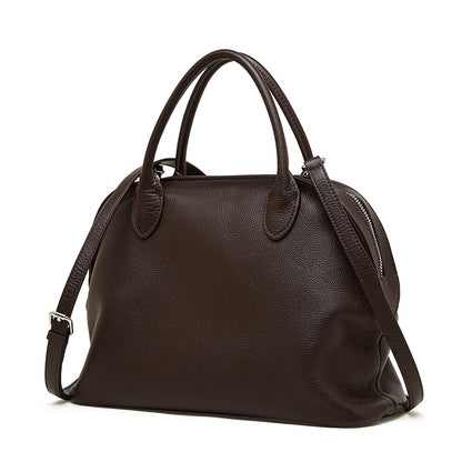 Dark brown pebbled leather bowling bag.