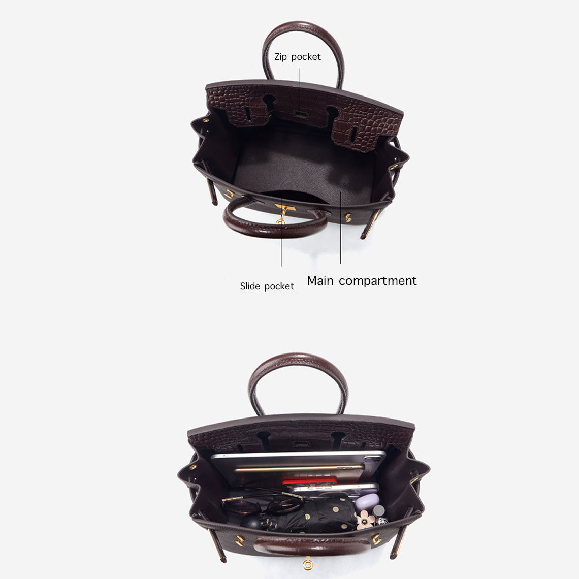 Genuine leather tote handbags interior | women work handbag everyday bag