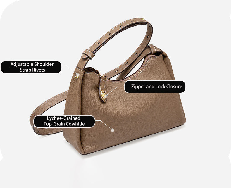 Premium Top Grain Leather Satchel - Chic 2-Way Shoulder & Underarm Bag