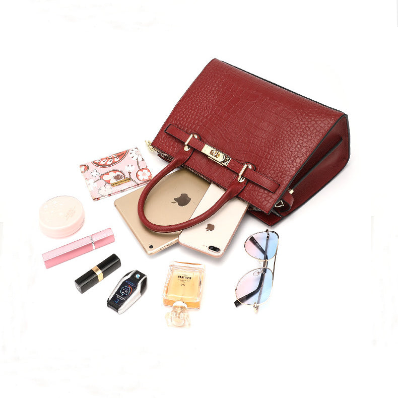 Croc-Embossed Genuine Leather Tote - Elegant Top-Handle Satchel Bag for Women