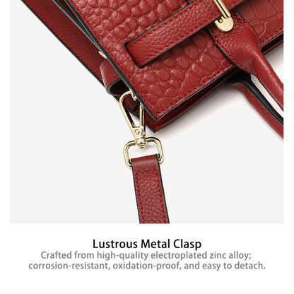 Croc-Embossed Genuine Leather Tote - Elegant Top-Handle Satchel Bag for Women