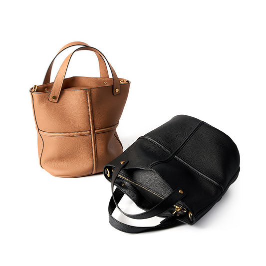 Premium Full Grain Leather Bucket Bag - Minimalist Daily Tote