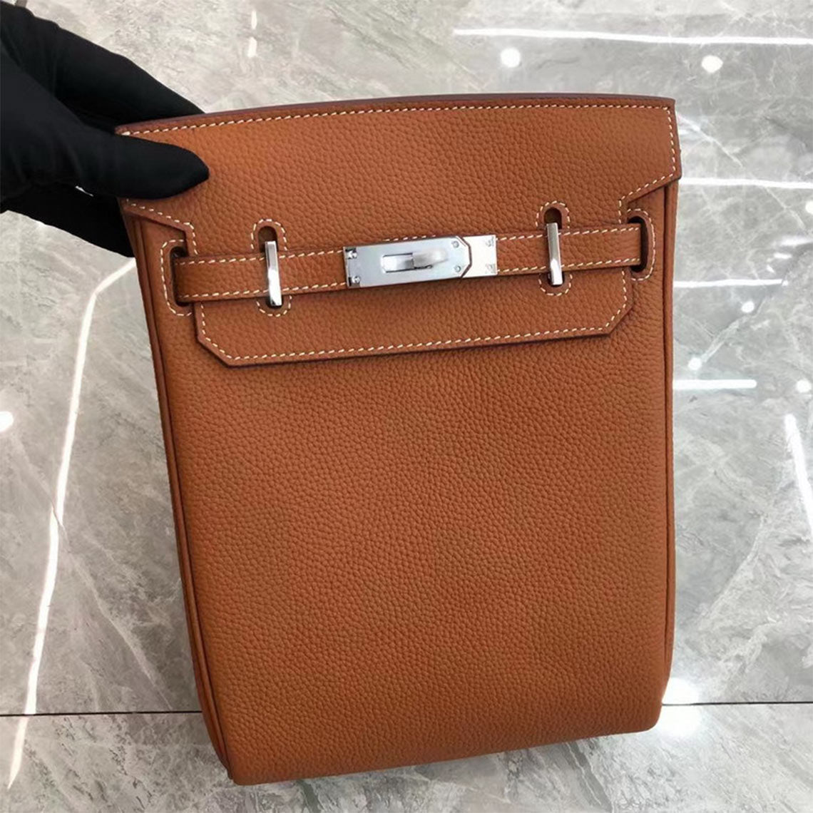 Gold Brown Leather Shoulder Bag | Unisex Luxury Bag