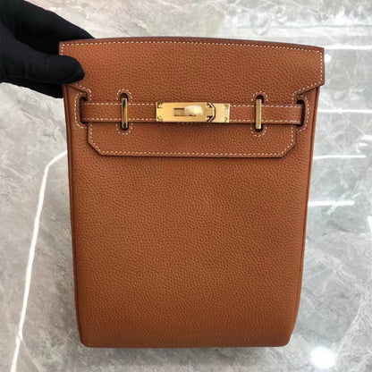 Gold Brown Leather Shoulder Bag | Unisex Luxury Bag