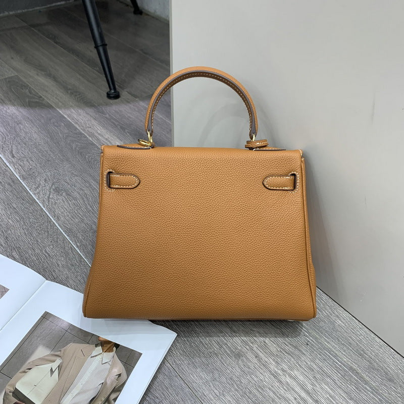 Premium Gold Brown leather Kelli bag, a timeless and versatile luxury accessory for women.