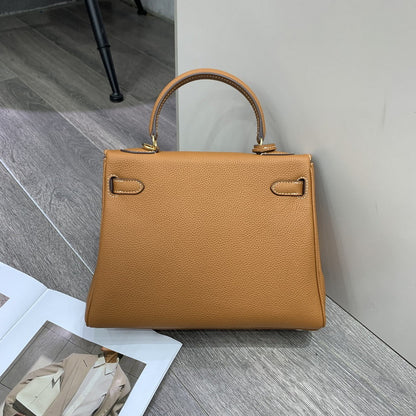 Premium Gold Brown leather Kelli bag, a timeless and versatile luxury accessory for women.