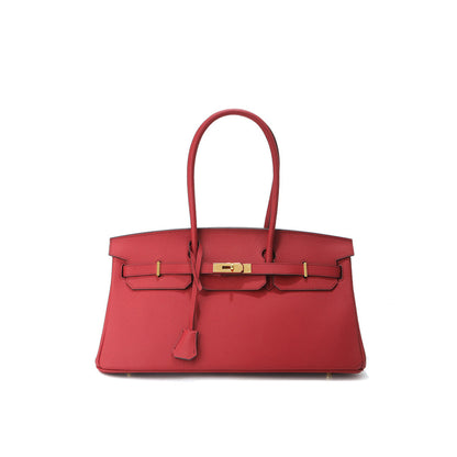 Top Grain Leather Inspired JPG Red Berkin Long Handle Shoulder Bag.