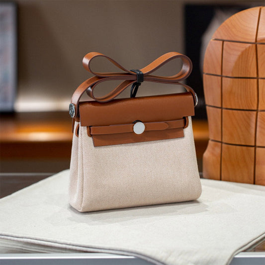 Brown Leather Canvas Inspired Mini Herbag 20 | Luxury Leather Bags