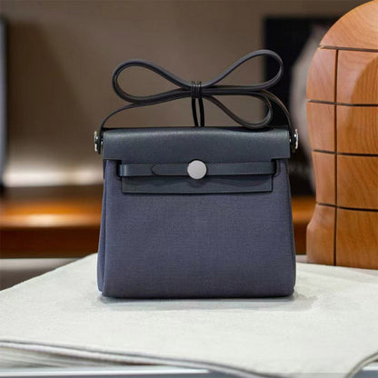 Blue Leather Canvas Crossbody Bag Shoulder Bag