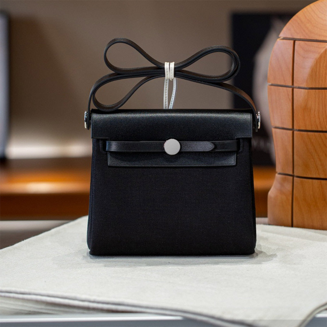 Black Canvas Leather Crossbody Bag Shoulder Bag