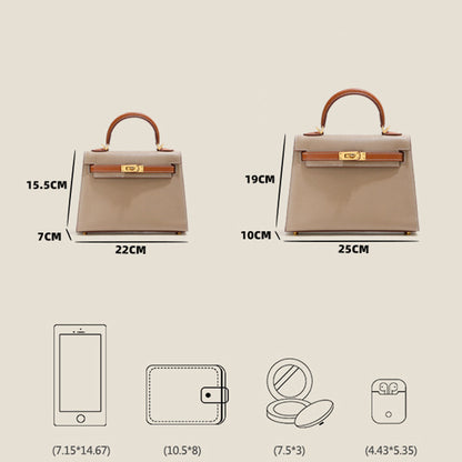 Inspired Kelli bag size chart and capacity guide for 22 cm and 25 cm bi-color handbags.