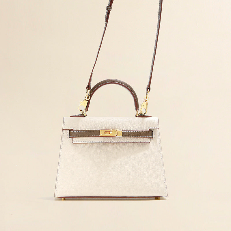 Premium bi-color Milk Tea leather Kelli bag, perfect for chic and neutral-toned outfits.