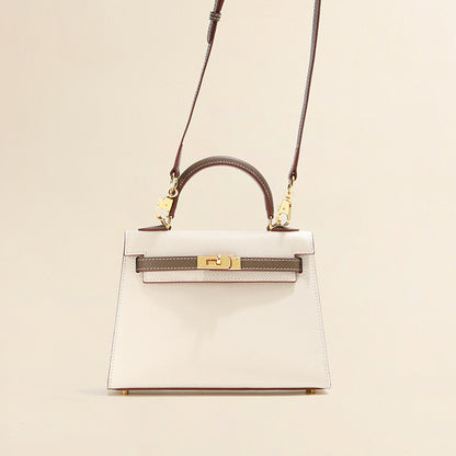 Premium bi-color Milk Tea leather Kelli bag, perfect for chic and neutral-toned outfits.