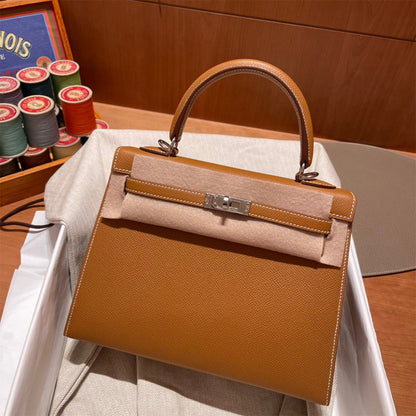 Kelly Gold Brown Silver Hardware Bag-04