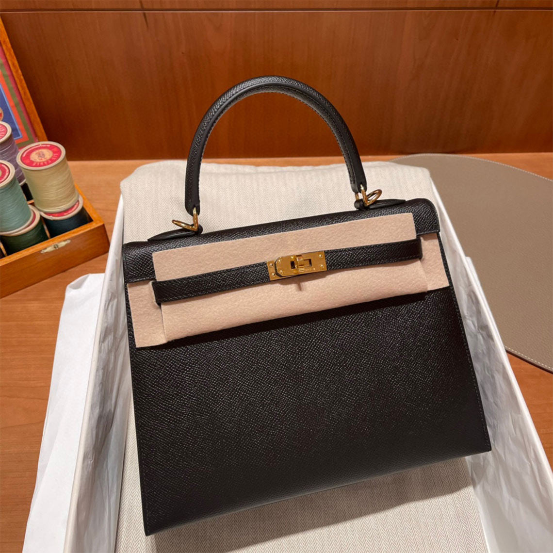 Kelly Black Gold Hardware Bag-06