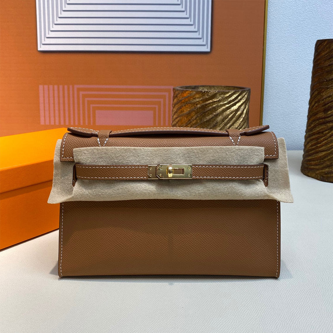 Gold Brown Kelly Bag