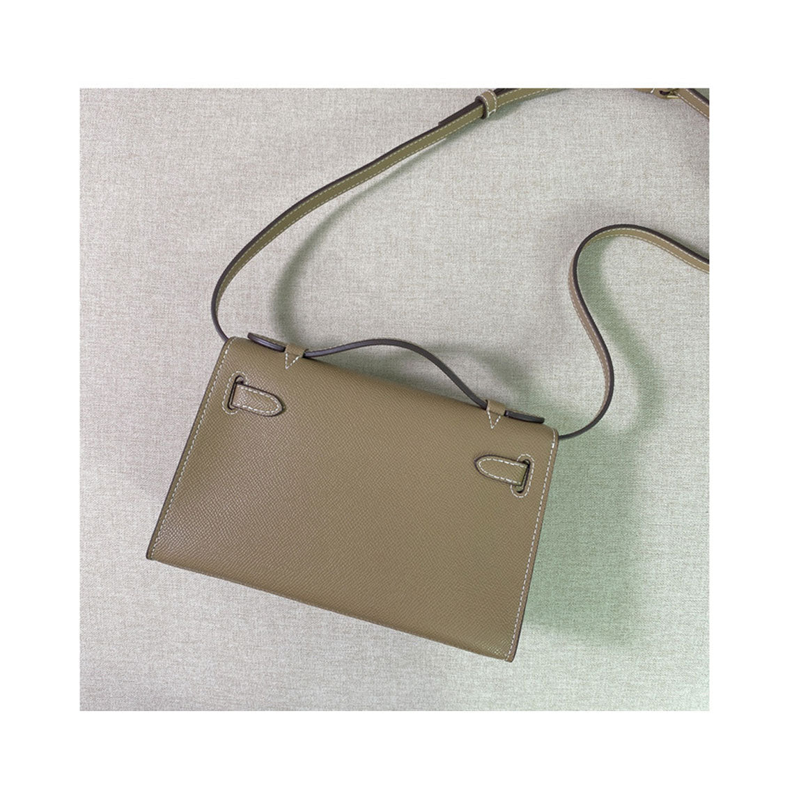 Back view of the taupe Kelly bag