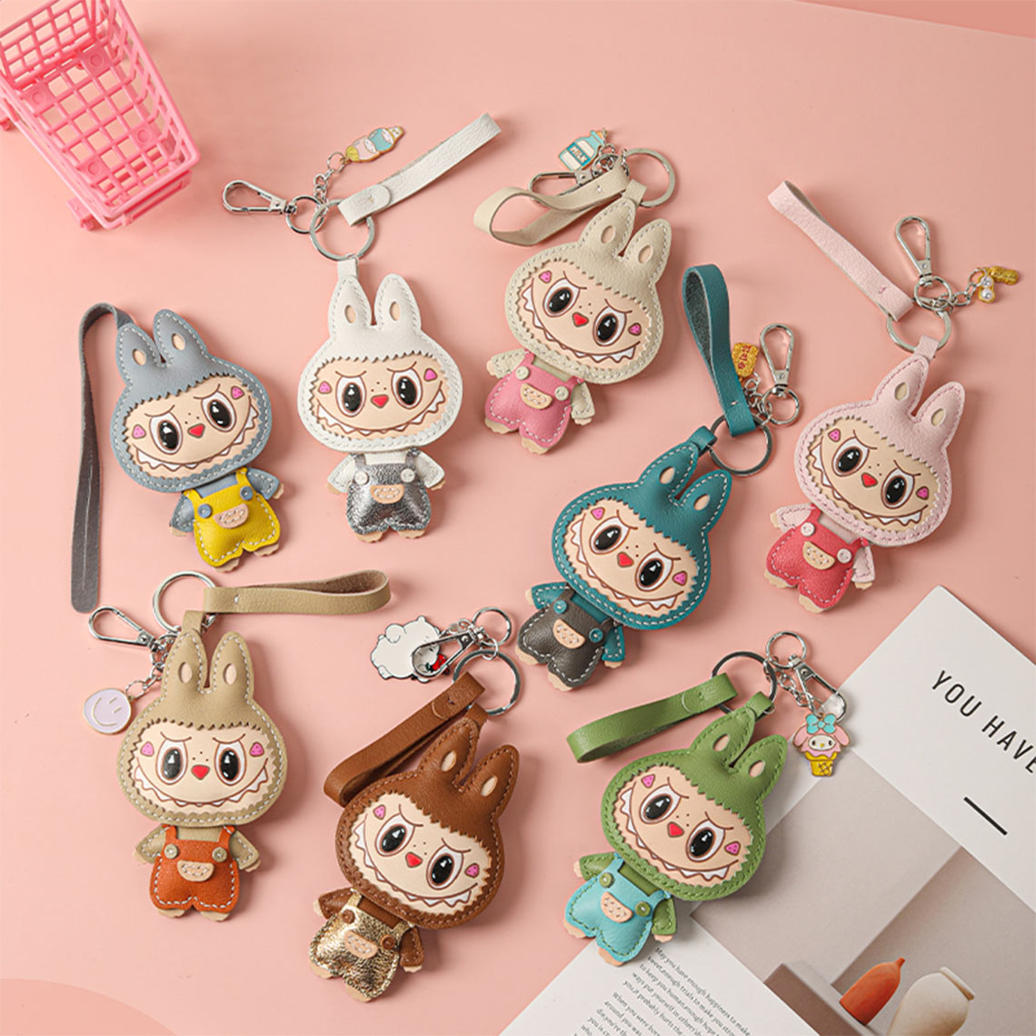 Labubu Art Doll Inspired Leather Keychain Purse Charm | Handmade Gift Ideas