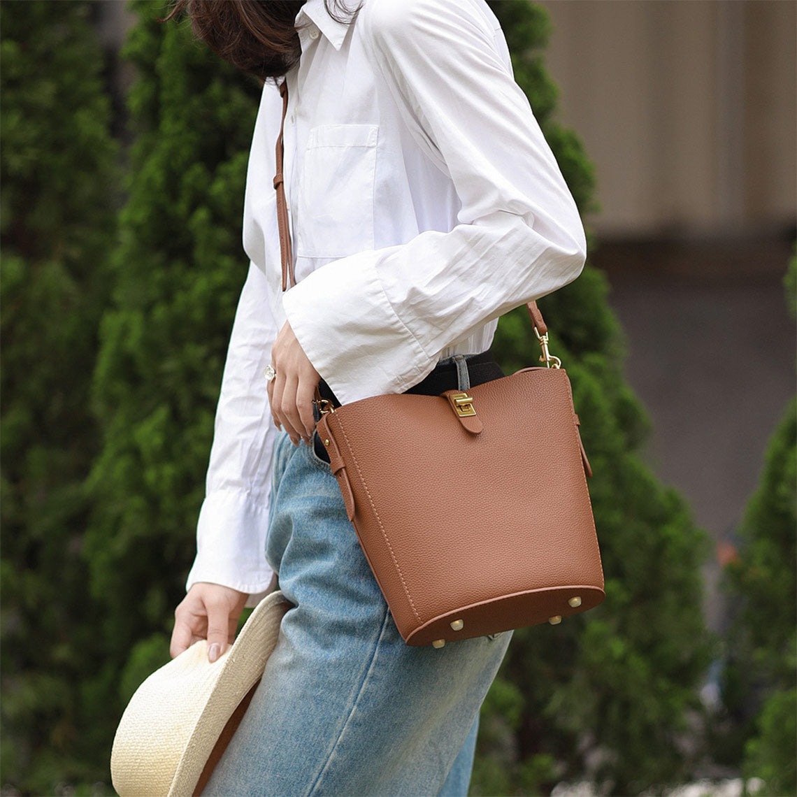 HANDSEWGIFT Leather Simple Bucket Crossbody Bag DIY Kit