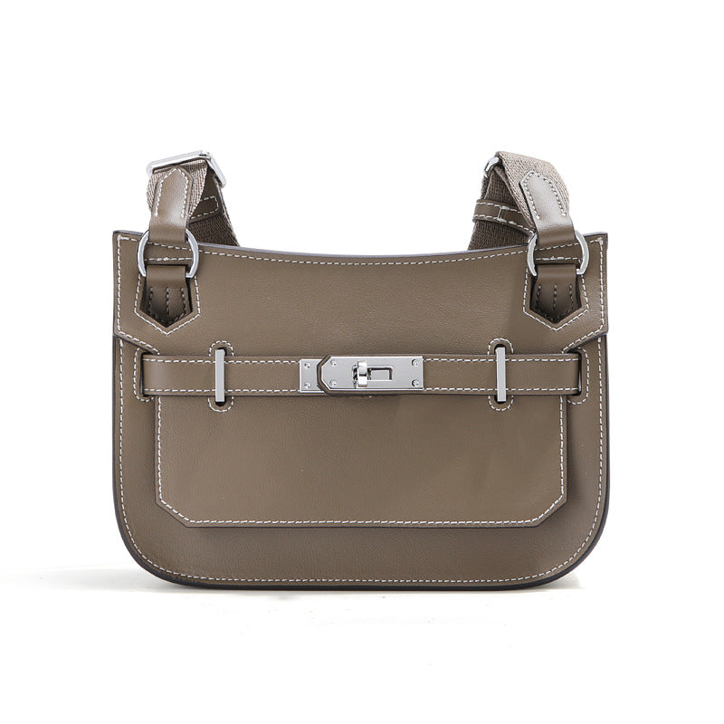 An Etoupe Epsom leather Gypsy shoulder bag with white contrast stitching and silver-tone hardware, featuring a unisex messenger design.