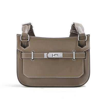 An Etoupe Epsom leather Gypsy shoulder bag with white contrast stitching and silver-tone hardware, featuring a unisex messenger design.