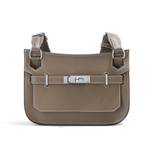 An Etoupe Epsom leather Gypsy shoulder bag with white contrast stitching and silver-tone hardware, featuring a unisex messenger design.