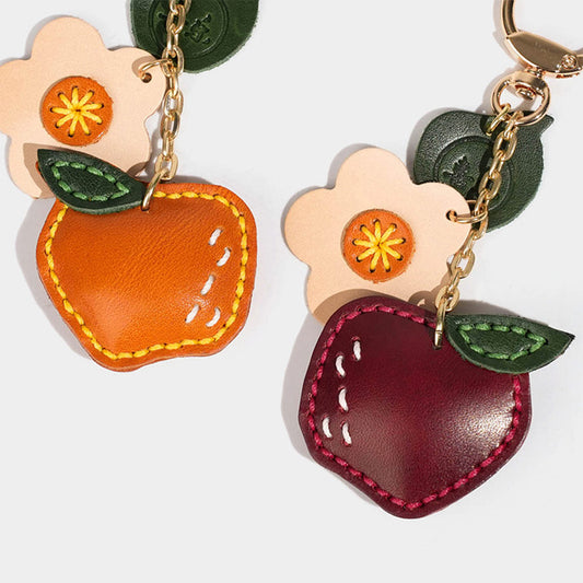 Vegetable Tanned Leather Apple Keychain