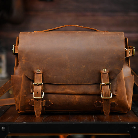 Brown Leather Messenger Bag for Men | Men's Work Bag Crossbody Bag - POPSEWING®