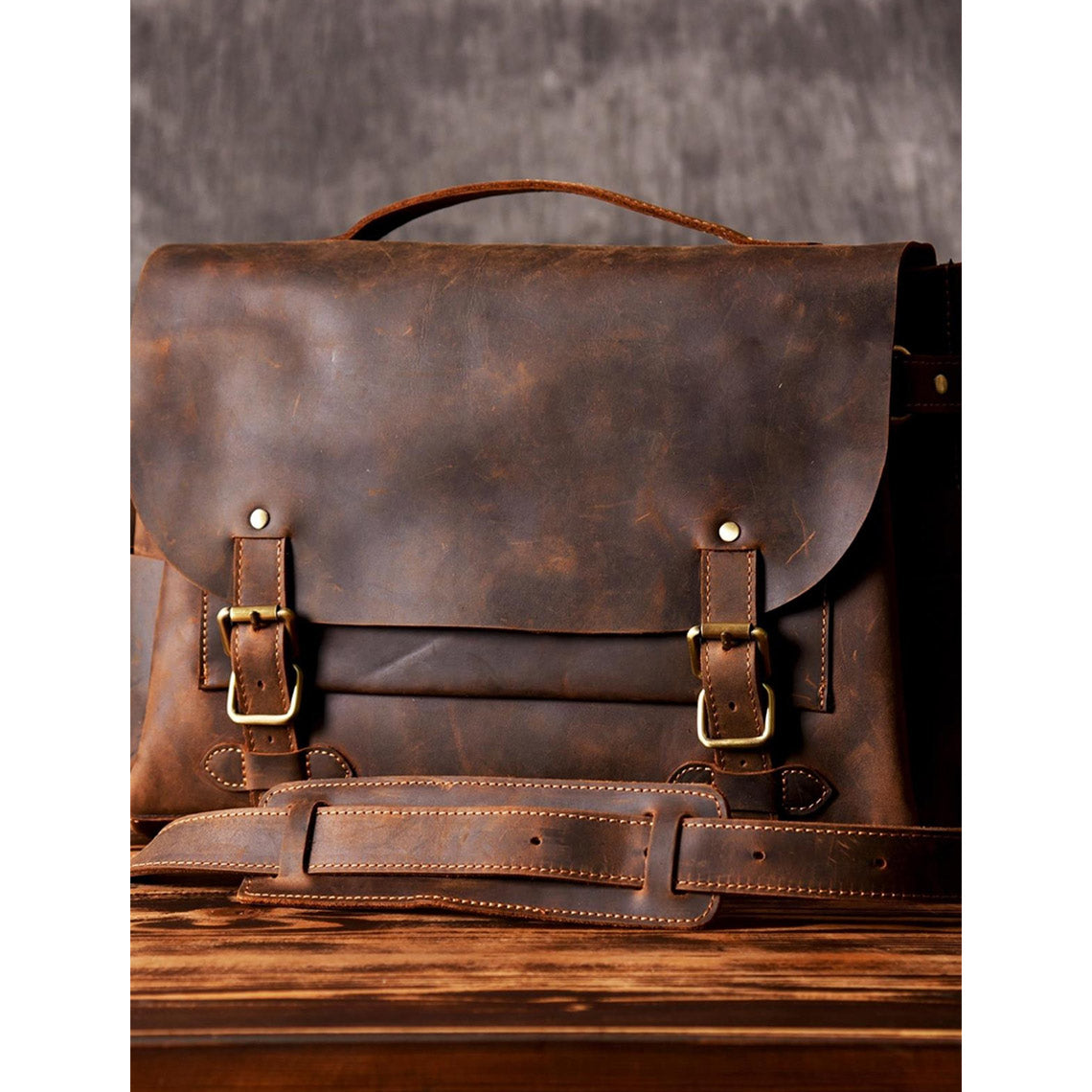 Genuine Leather Messenger Bag Brown Satchel