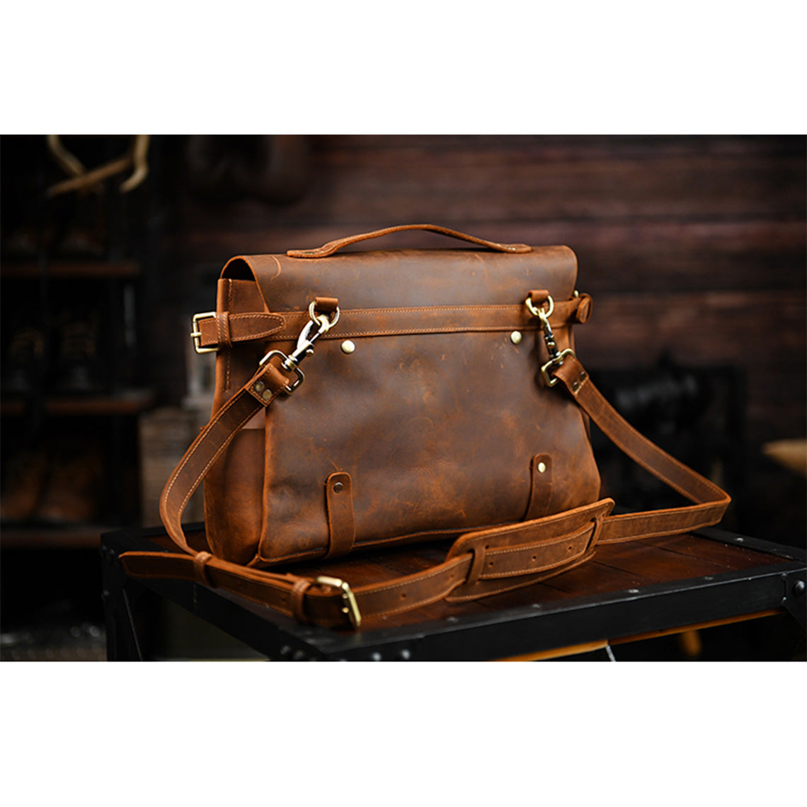 Crazy Horse Leather Men's Laptop Satchel