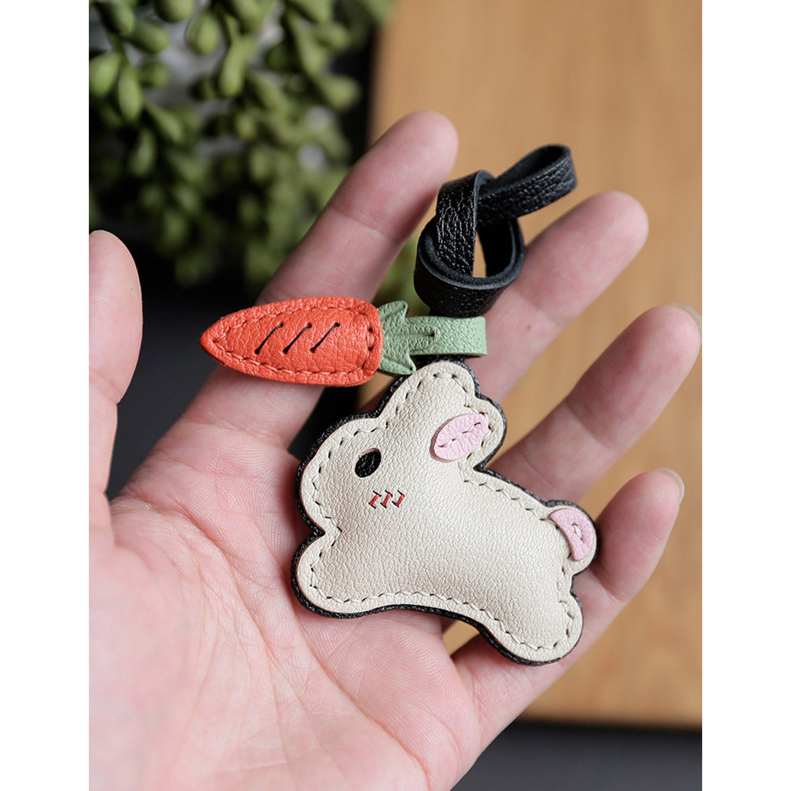 Goatskin Leather Charm Bunny Keychain | Small Leather Projects - POPSEWING®
