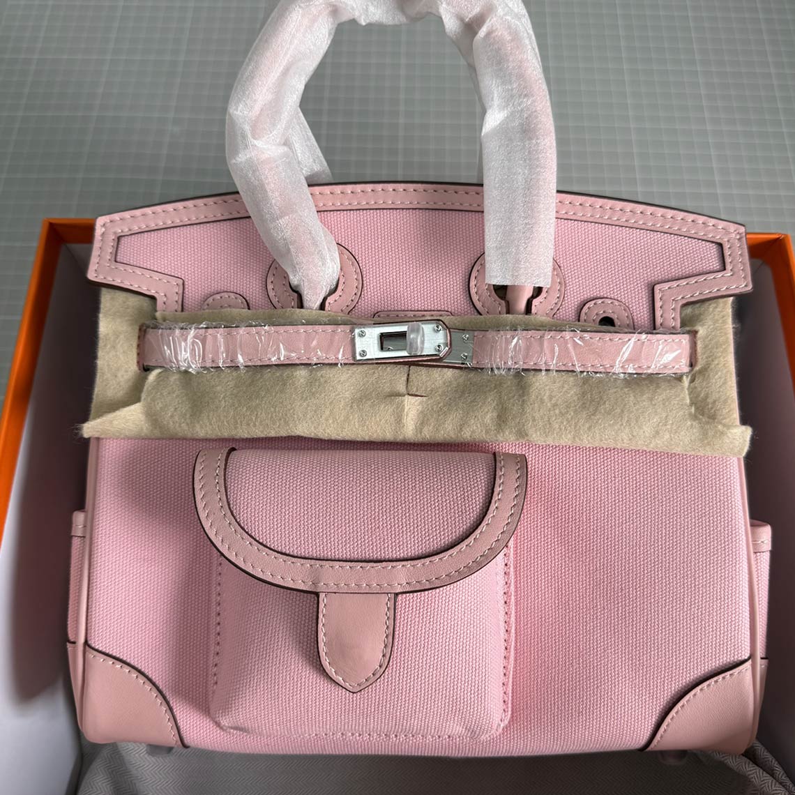 Inspired Berkin Bag Toile Canvas Swift Leather Handbags 25cm | Automatic 20% OFF at Checkout