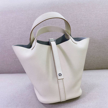 Top Grain Leather Inspired Pictin Lock Bag | Silver/Gold-tone Hardware