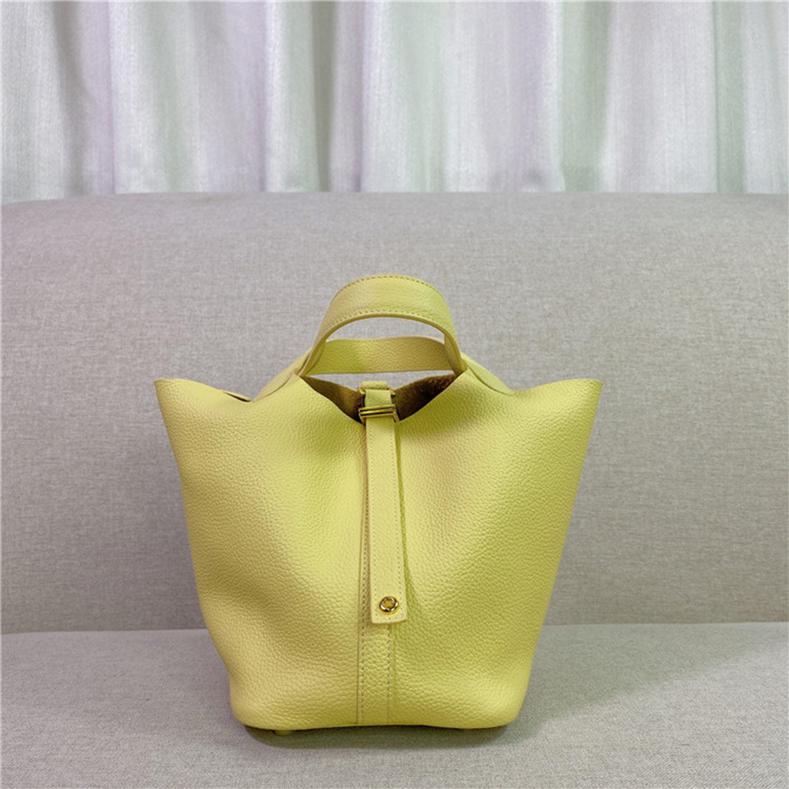 Top Grain Leather Inspired Pictin Lock Bag | Silver/Gold-tone Hardware