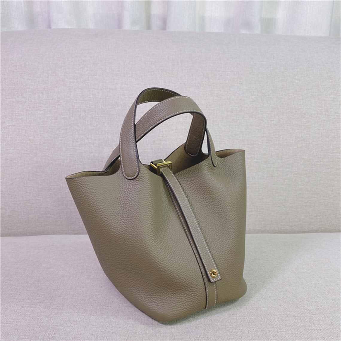 Top Grain Leather Inspired Pictin Lock Bag | Silver/Gold-tone Hardware
