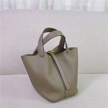 Load image into Gallery viewer, Top Grain Leather Inspired Picotin Lock Bag | Silver/Gold-tone Hardware
