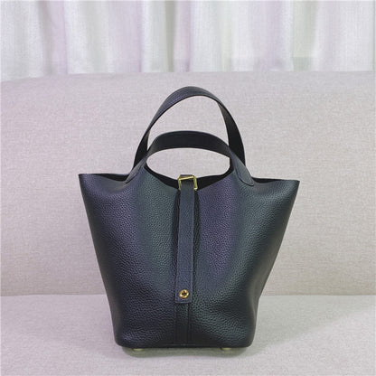 Top Grain Leather Inspired Pictin Lock Bag | Silver/Gold-tone Hardware
