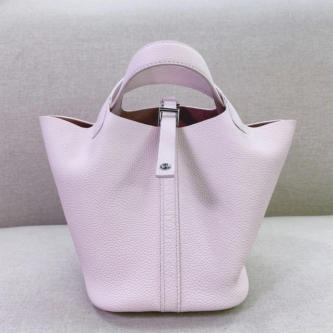 Top Grain Leather Inspired Pictin Lock Bag | Silver/Gold-tone Hardware