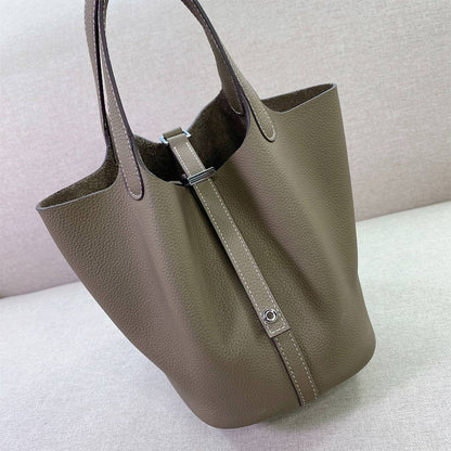 Top Grain Leather Inspired Pictin Lock Bag | Silver/Gold-tone Hardware