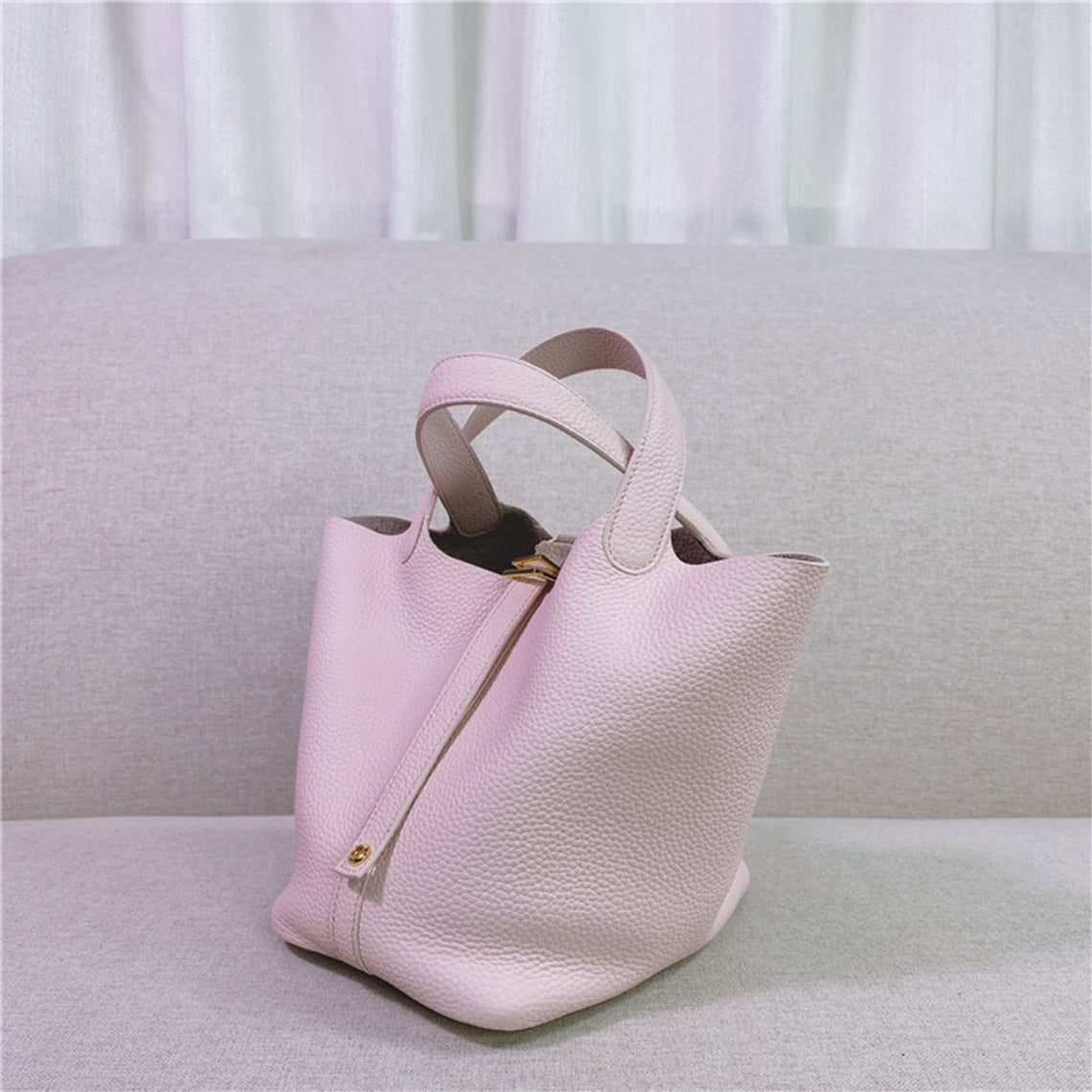 Top Grain Leather Inspired Pictin Lock Bag | Silver/Gold-tone Hardware