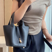 Load image into Gallery viewer, Black Leather Inspired Picotin Handbag | Classic Leather Bags
