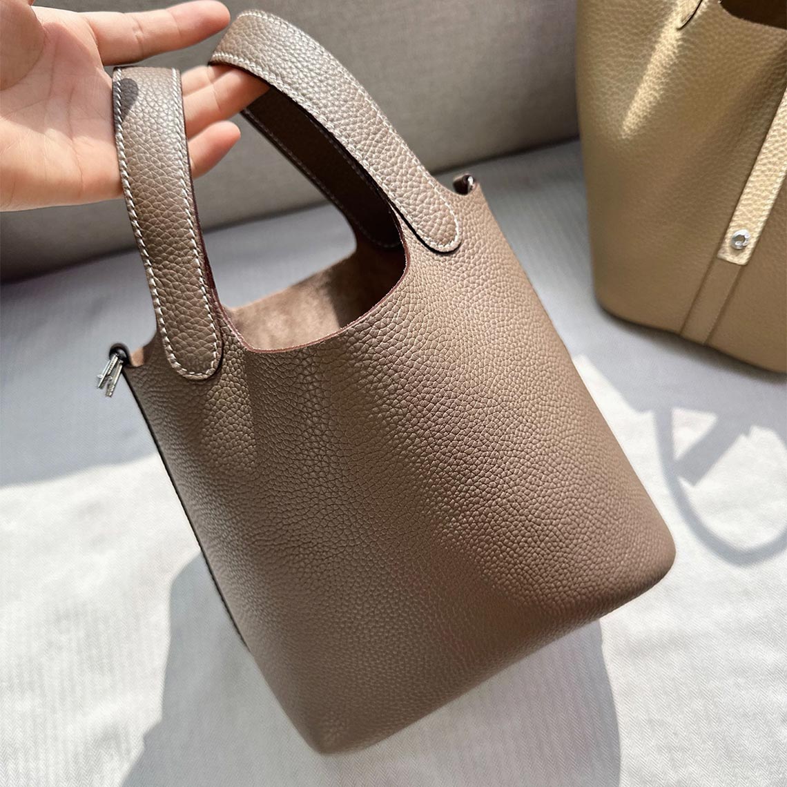 Top Grain Leather Inspired Pictin Lock Bag | Silver/Gold-tone Hardware