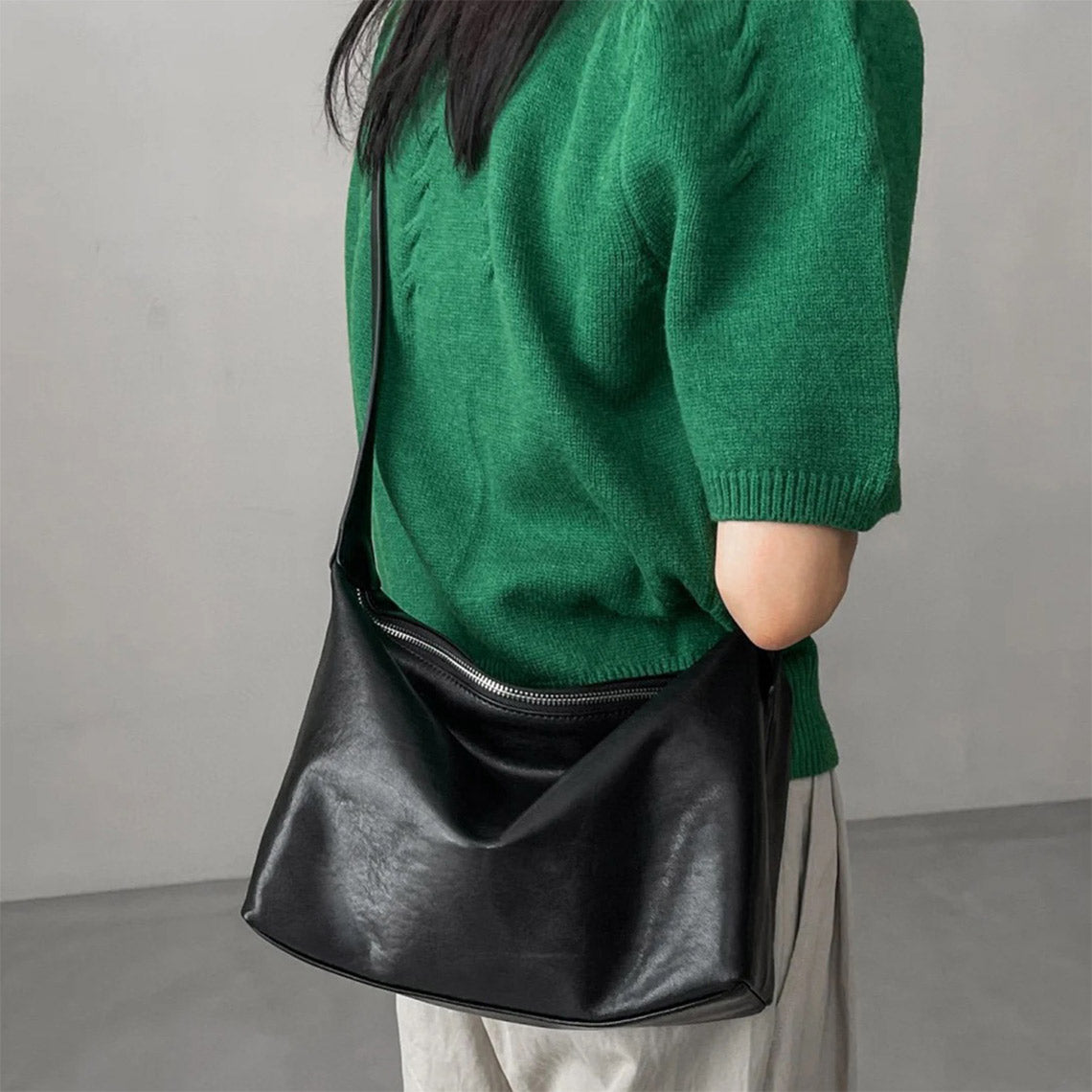 Black Leather Crossbody Bag Shoulder Bag for Women | Simple Design Leather Bags