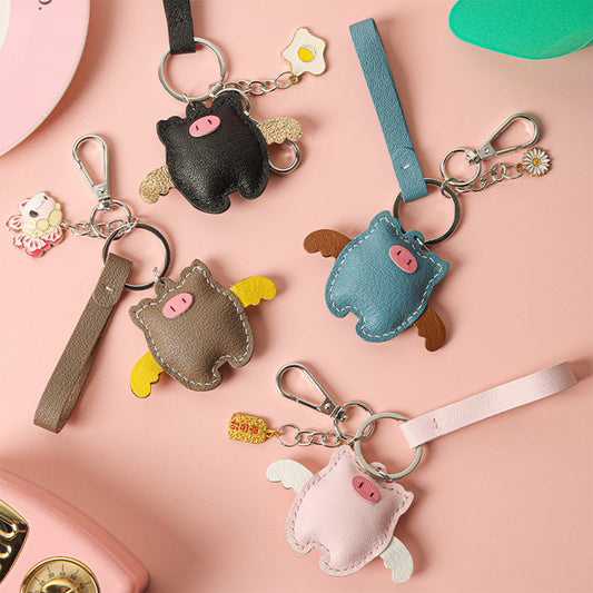 HANDSEWGIFT Sheep Leather Piglet Keychain DIY Kit