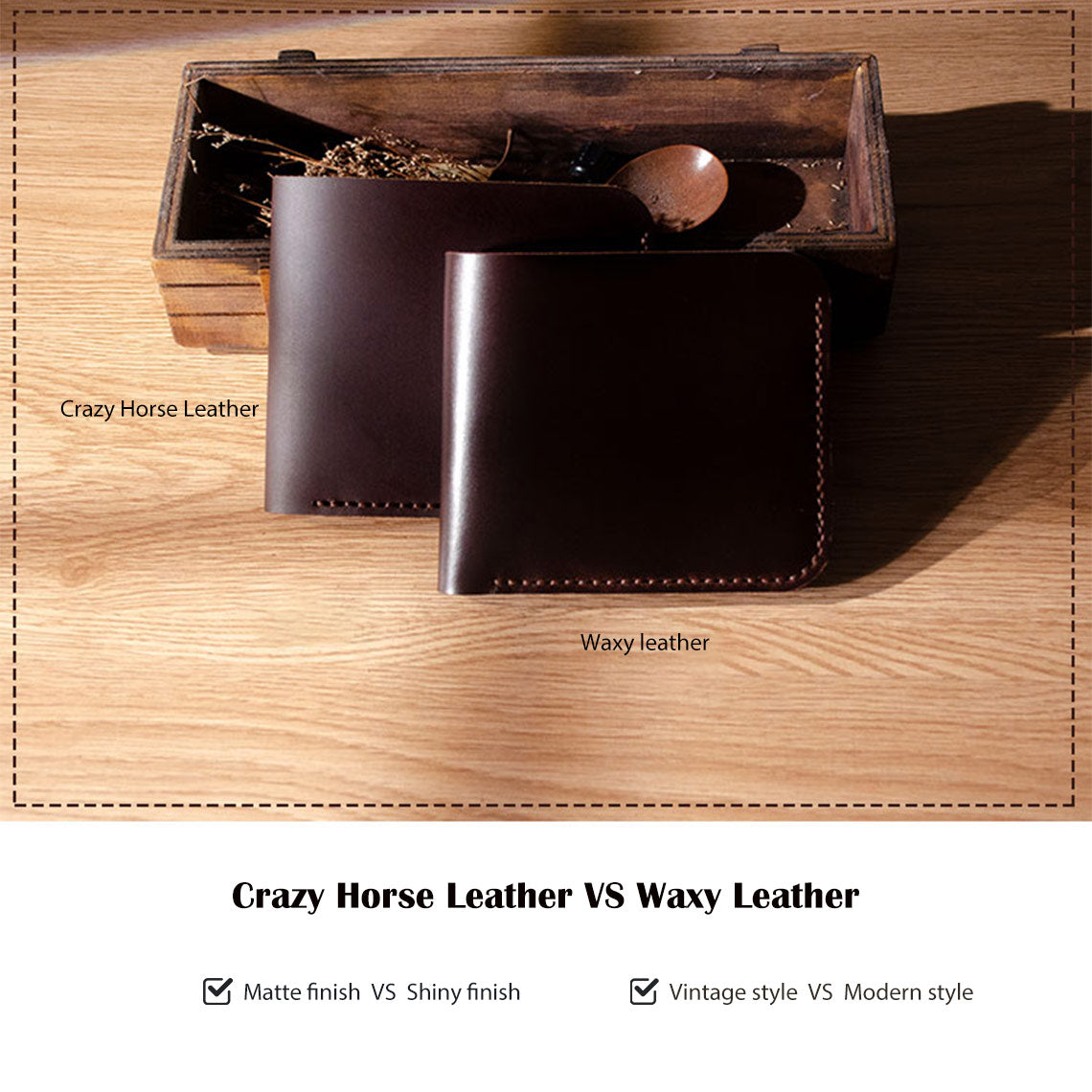 HANDSEWGIFT Crazy Horse Leather Men Compact Wallet DIY Kits
